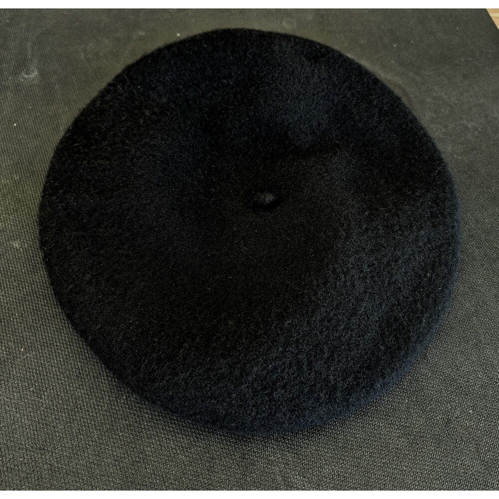 Vintage Beret De Luxe Black 100% Wool 10" WPL 10888 - Picture 9 of 9